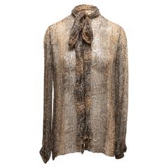 Brown & Black Dolce & Gabbana Snakeskin Print Sheer Pussy Bow Blouse Size IT 44