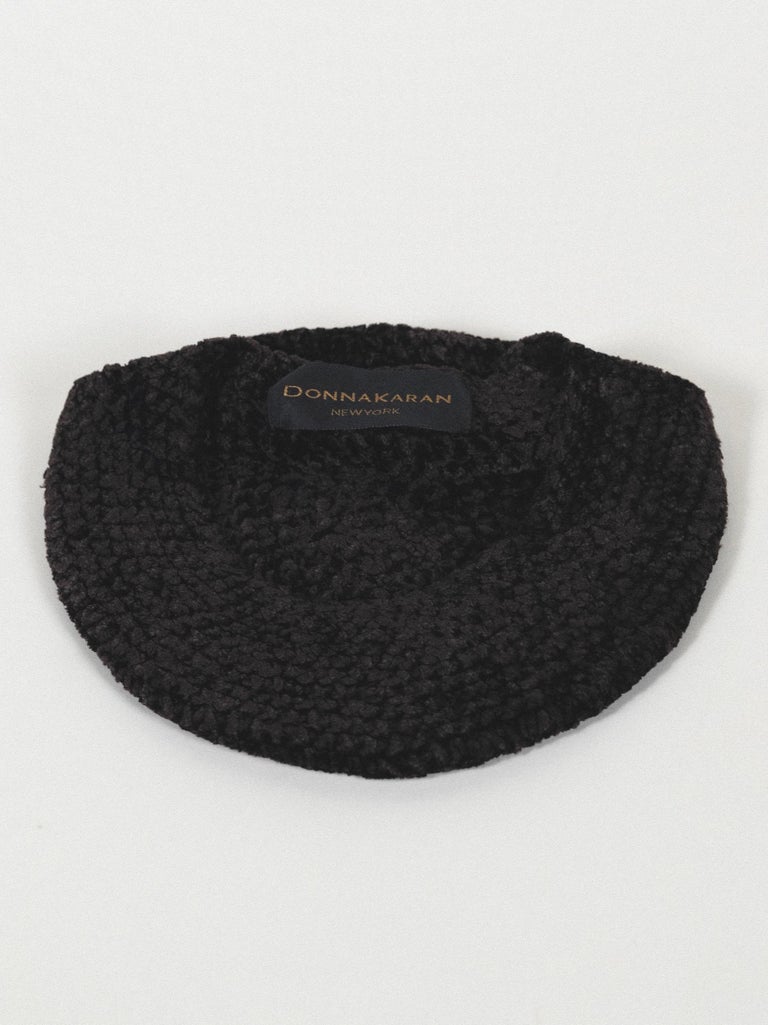 Brown/Black Donna Karan Chenille Beret Hat Fall Winter 1993  display picture 3