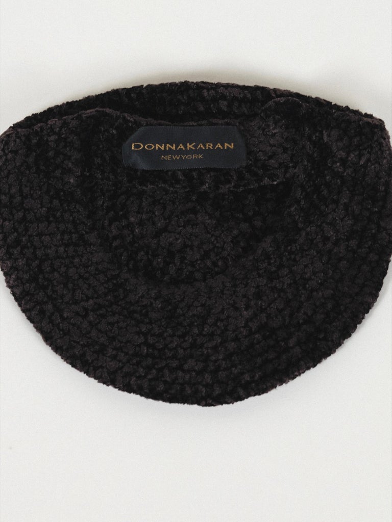 Brown/Black Donna Karan Chenille Beret Hat Fall Winter 1993  display picture 1
