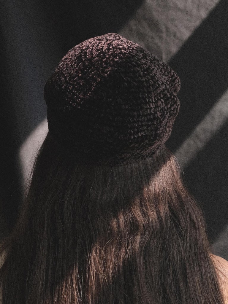 DK Donna Karen vintage black velvet hat  one size BERET / TAM Brown/Black Donna Karan Chenille Beret Hat Fall Winter 1993  main image 2
