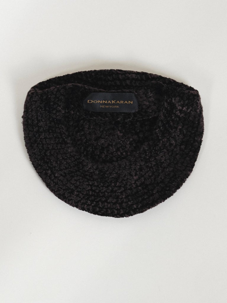 Brown/Black Donna Karan Chenille Beret Hat Fall Winter 1993 