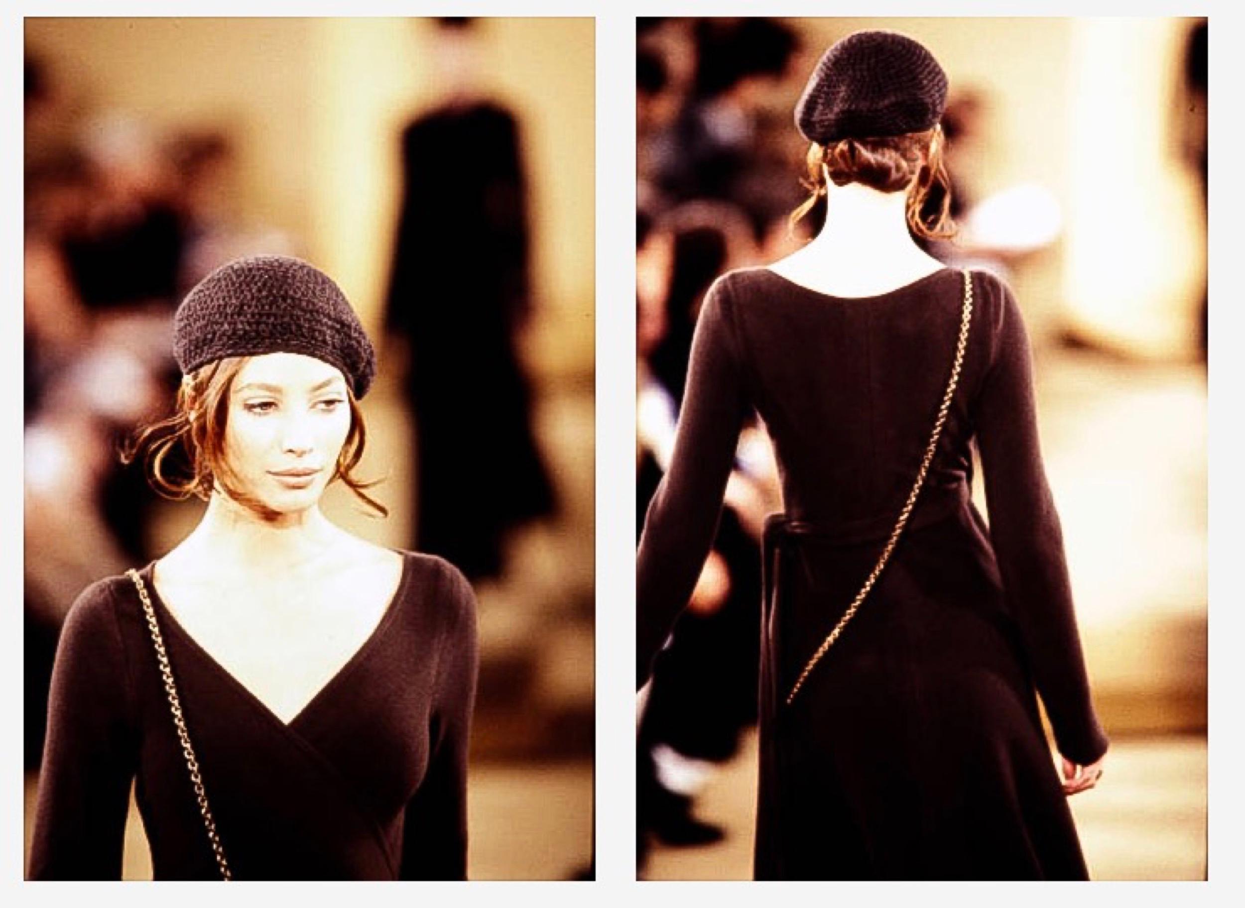 Brown/Black Donna Karan Chenille Beret Hat Fall Winter 1993 Documented  For Sale 3