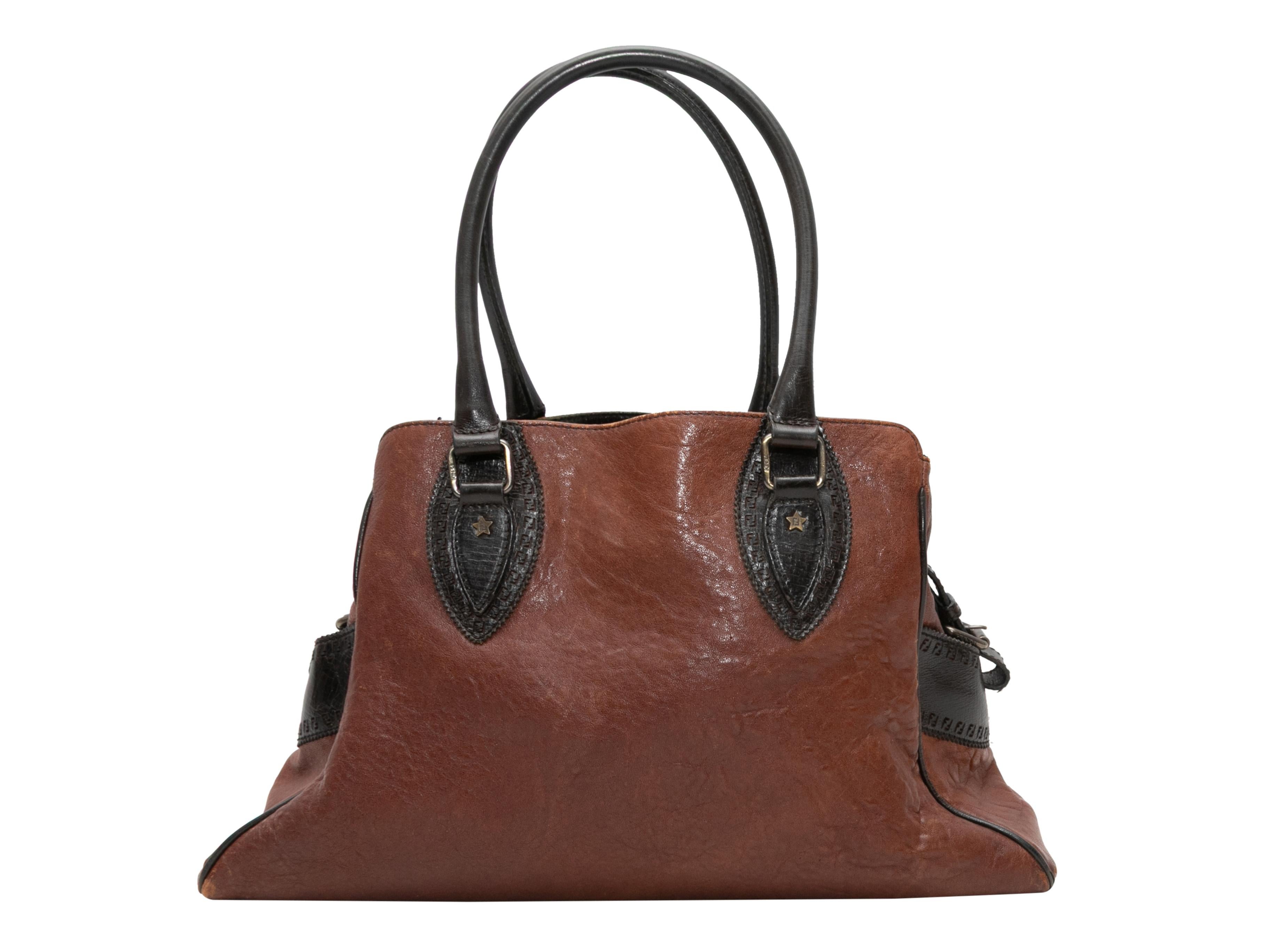 Brown & Black Fendi Du Jour Leather Handbag In Good Condition For Sale In New York, NY