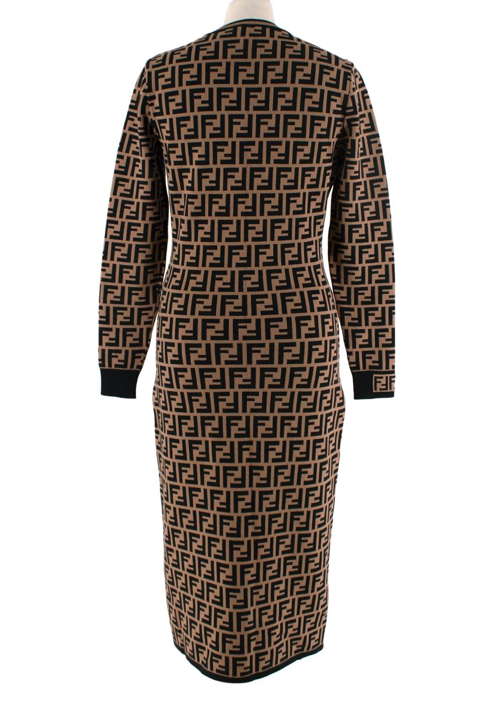 Brown & Black FF Monogram Jacquard Knit Dress In New Condition For Sale In London, GB