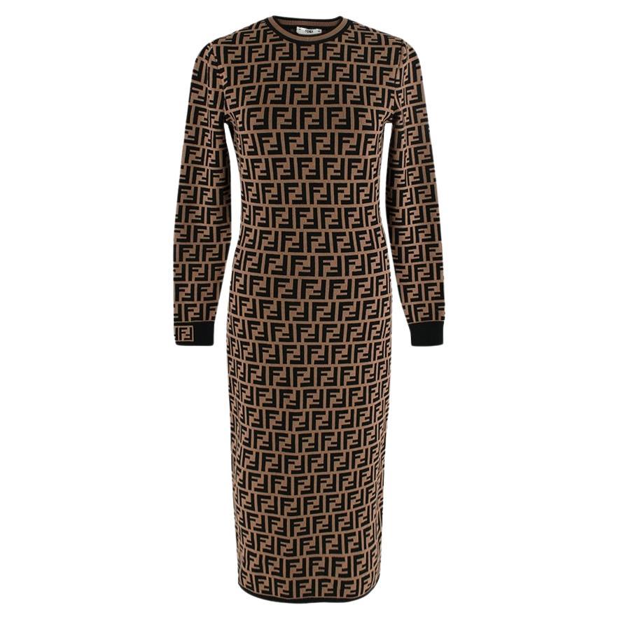 Brown & Black FF Monogram Jacquard Knit Dress For Sale