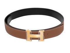 Brauner & schwarzer Hermes Gürtel mit reversibler Logo-Schnalle