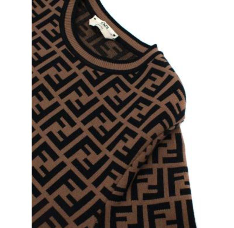 Fendi Braunes & schwarzes Monogramm-Jacquard-Stricktop - xxs (Schwarz) im Angebot