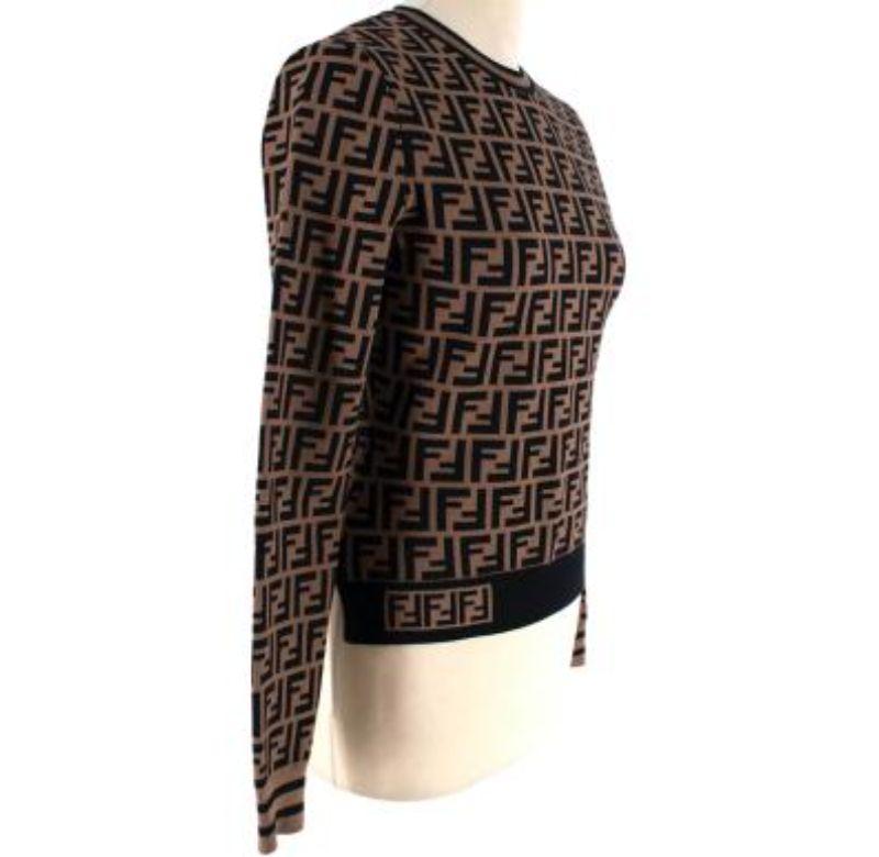 Fendi Braunes & schwarzes Monogramm-Jacquard-Stricktop - xxs im Zustand „Hervorragend“ im Angebot in London, GB