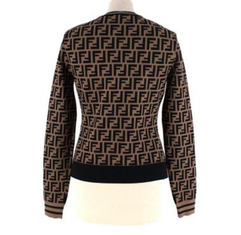 Fendi Braunes & schwarzes Monogramm-Jacquard-Stricktop - xxs Damen im Angebot