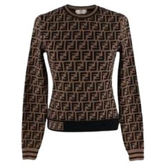 Fendi Braunes & schwarzes Monogramm-Jacquard-Stricktop - xxs
