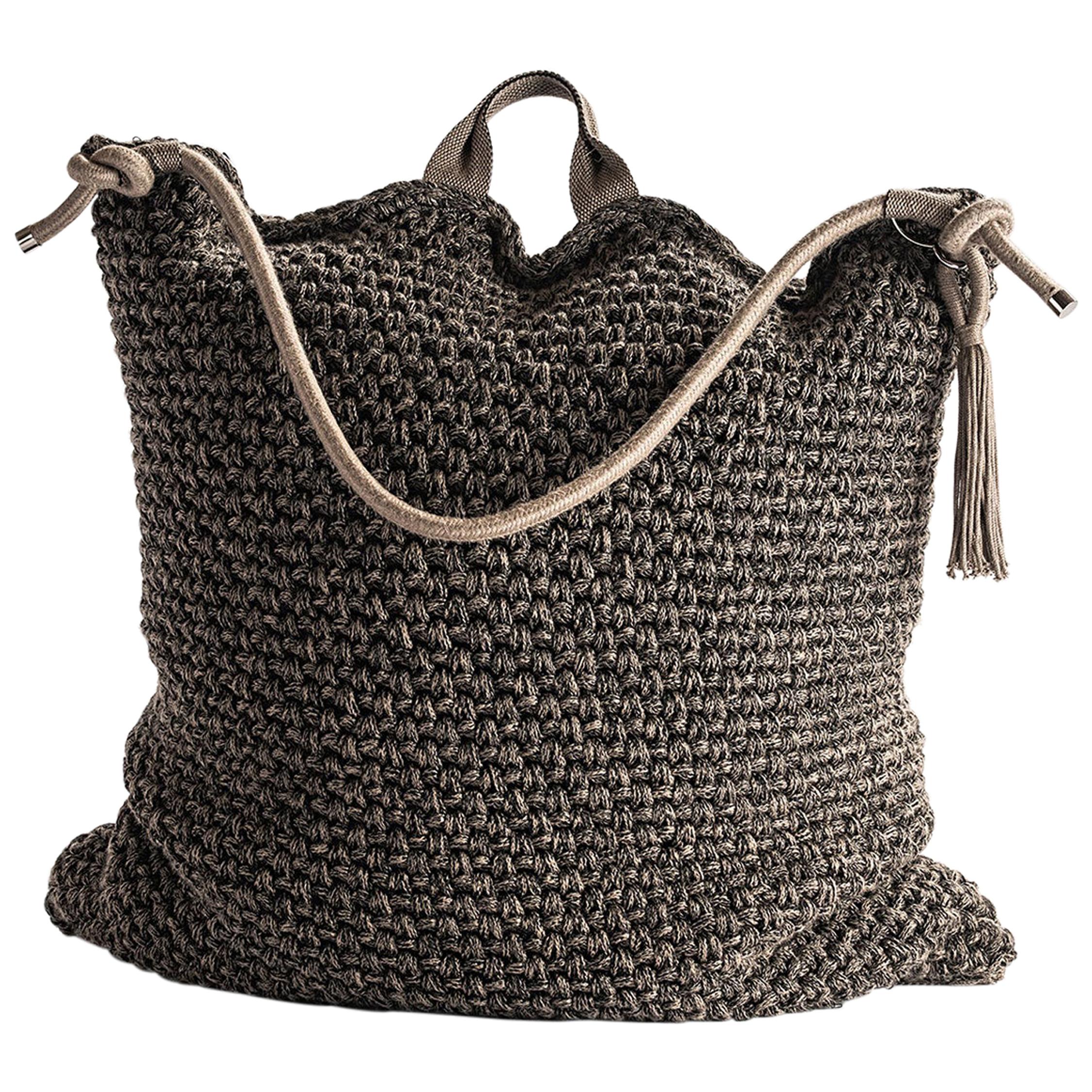 21st Century Asian Brown Black Outdoor Indoor Handmade Bag Cushion For Sale
