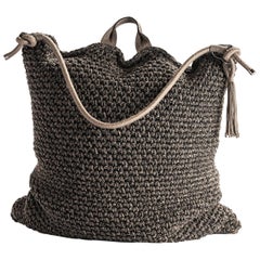 21st Century Asian Brown Black Outdoor Indoor Handmade Bag Cushion