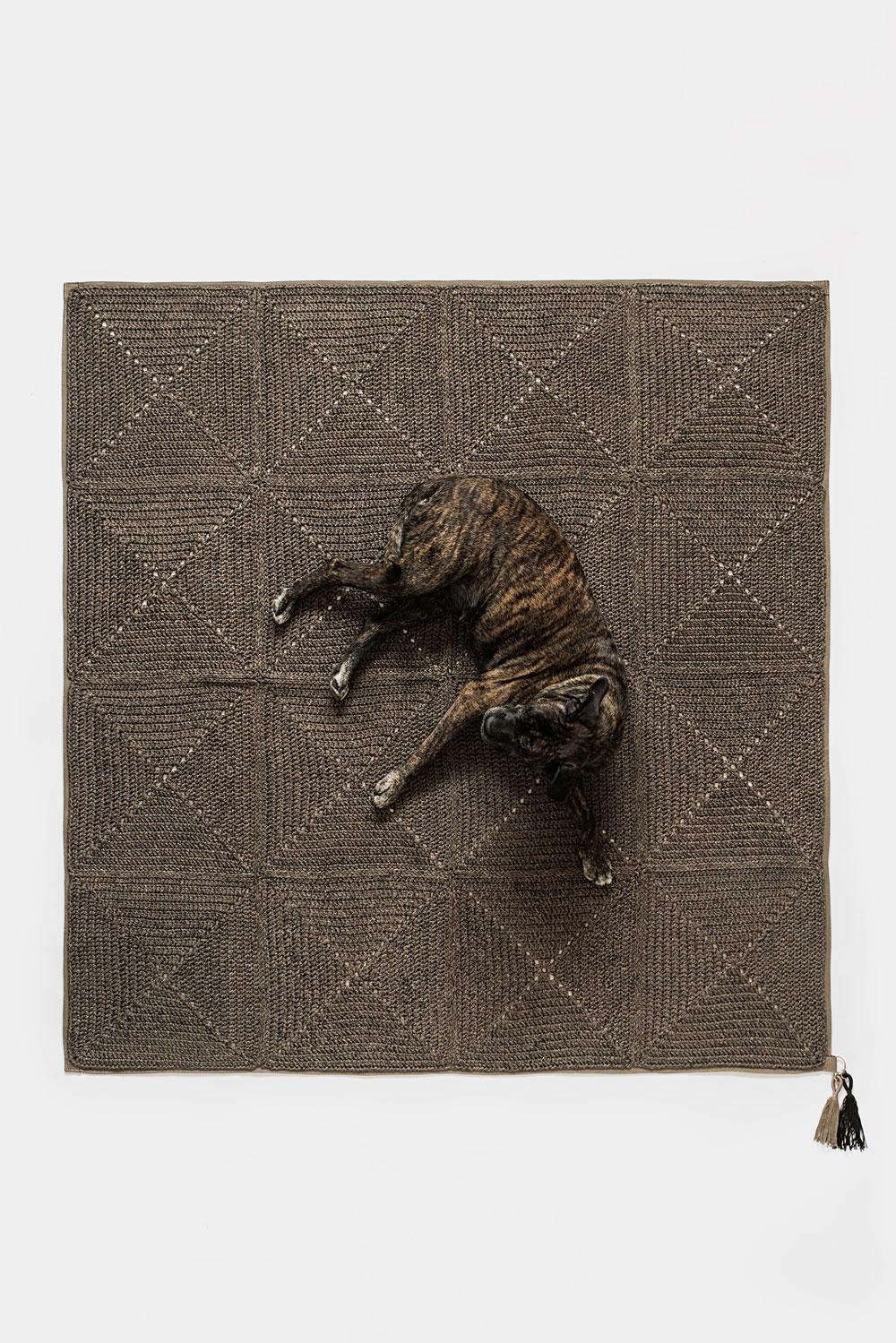 Contemporary 21st Century Asian Brown Black Outdoor Indoor 200x200 cm Handmade Crochet Rug For Sale