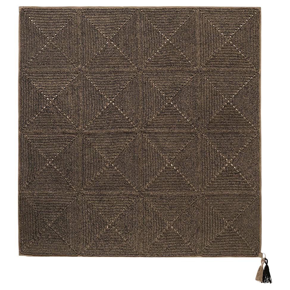21st Century Asian Brown Black Outdoor Indoor 200x200 cm Handmade Crochet Rug For Sale