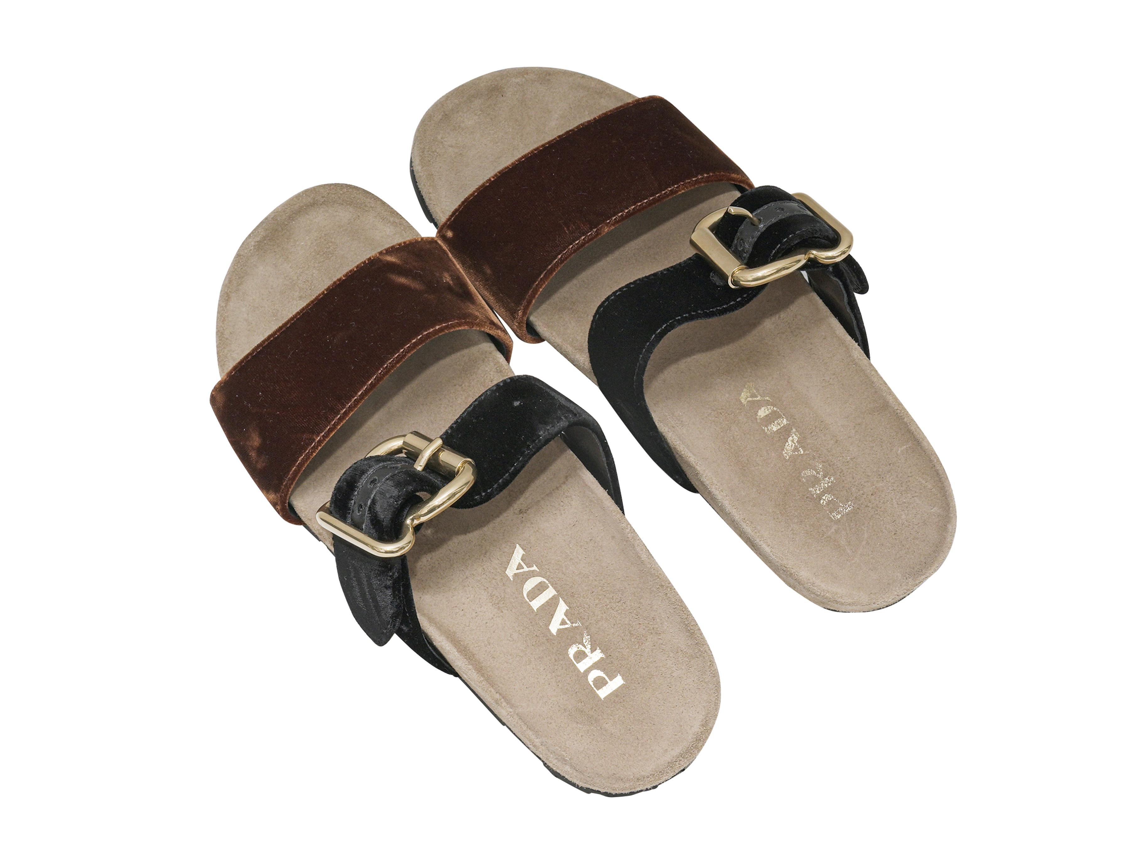 Noir Brown & Black Prada Flat Slide Sandals Size 37 en vente