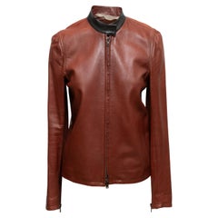 Giacca con zip in pelle marrone e nera di Reed Krakoff, taglia US 8