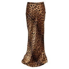 Brown & Black Roberto Cavalli Silk Leopard Print Maxi Skirt Size US S