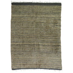 Brown Black Striped Vintage Mohair Rug