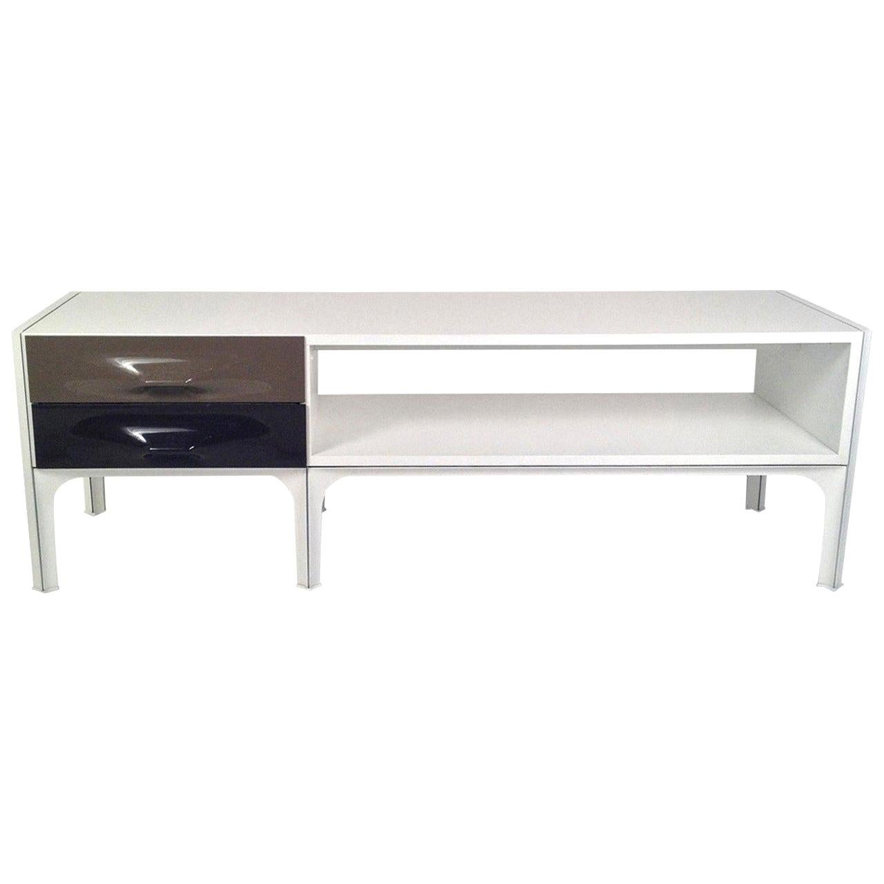 Brown & Black Two Drawer Molded Plastic & White Laminate Coffee / Console Table For Sale