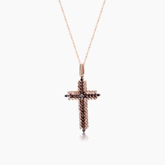 Brown Black & White Diamond 18K Rose Gold Cross Pendant Necklace