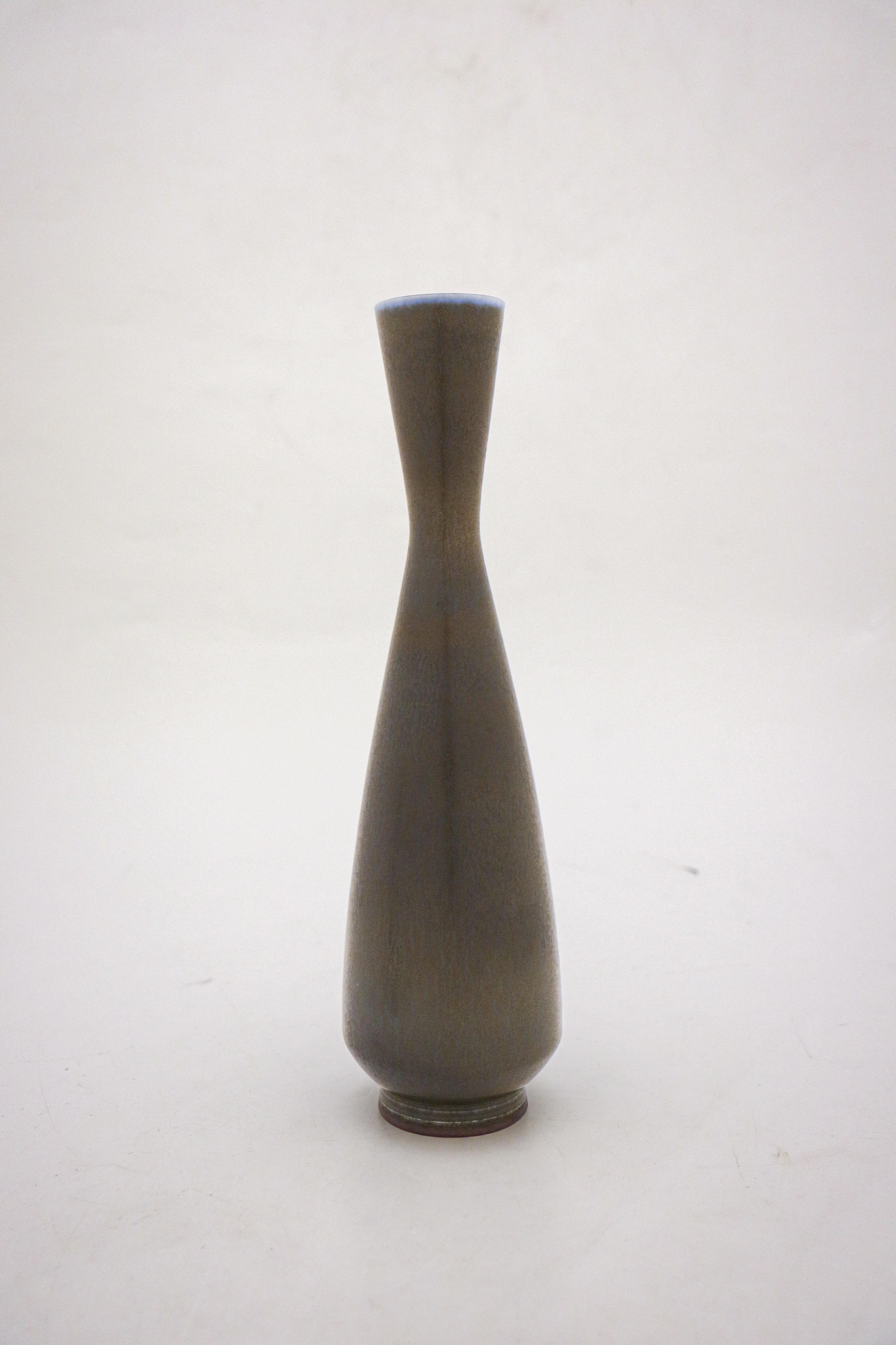 Scandinavian Modern Brown & Blue Ceramic Vase, Berndt Friberg, Gustavsberg 1962, Mid Century Vintage For Sale