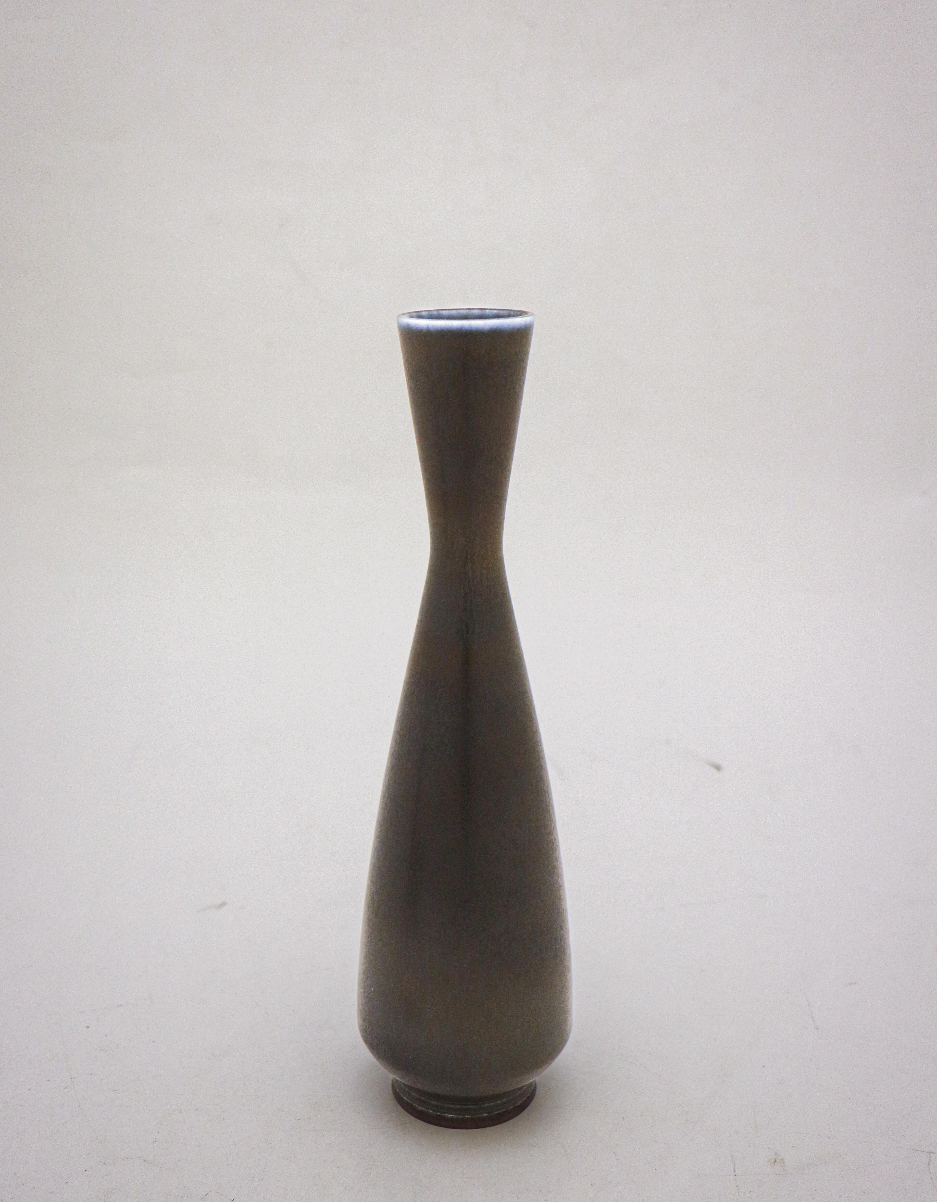 Swedish Brown & Blue Ceramic Vase, Berndt Friberg, Gustavsberg 1962, Mid Century Vintage For Sale