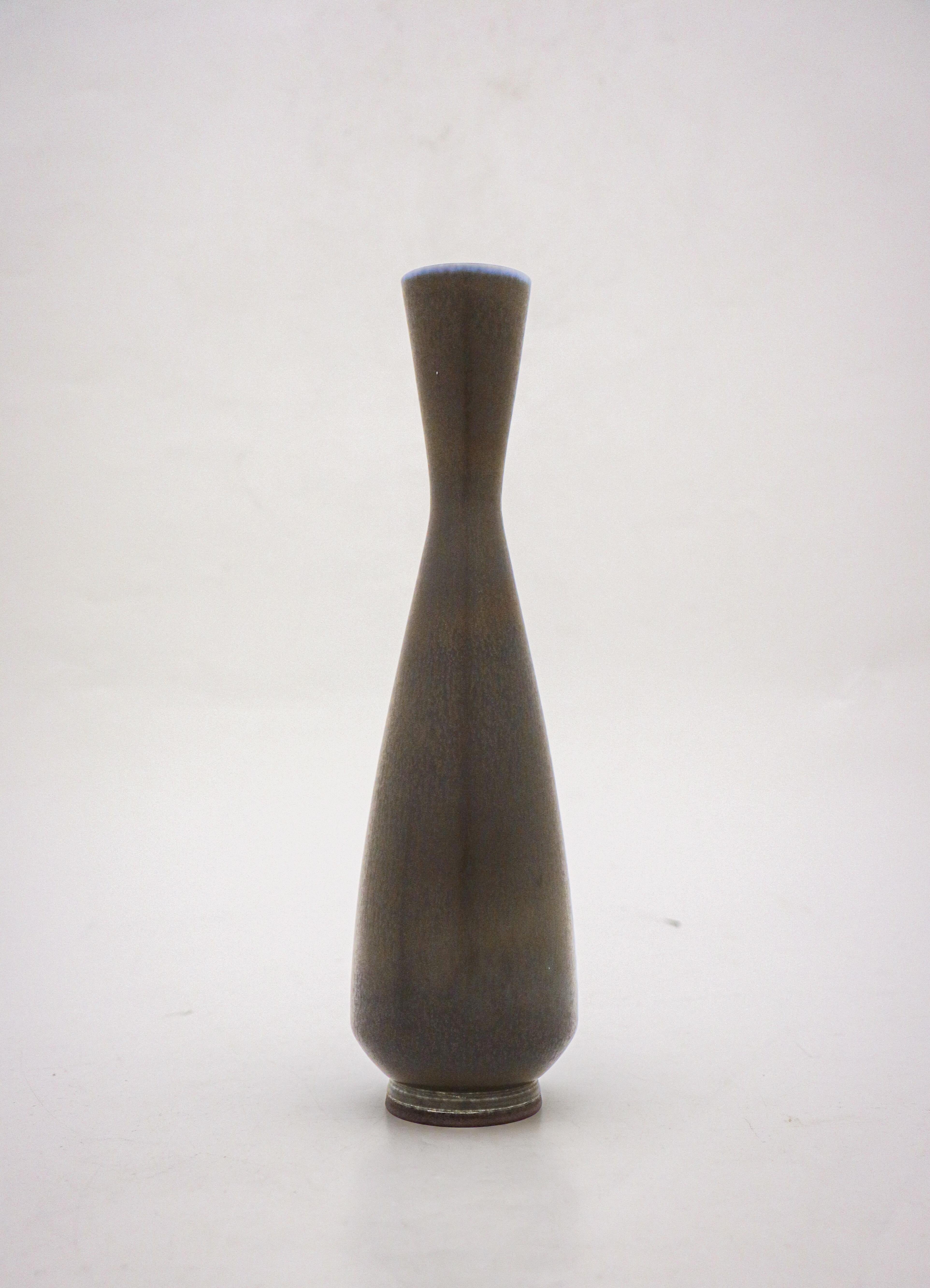 20th Century Brown & Blue Ceramic Vase, Berndt Friberg, Gustavsberg 1962, Mid Century Vintage For Sale