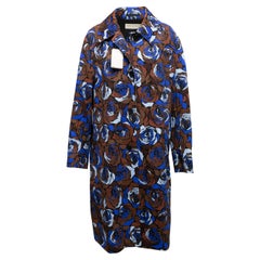 Cappotto marrone e blu con stampa a rose di Dries Van Noten taglia EU 40
