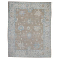 Brown & Blue Floral Design Handwoven Wolle Türkisch Oushak Teppich 10'3" X 13'10"