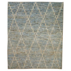 Brown & Blue Handmade Wolle Modern Türkisch Teppich in Geometric Design 7'11" x 9'9"