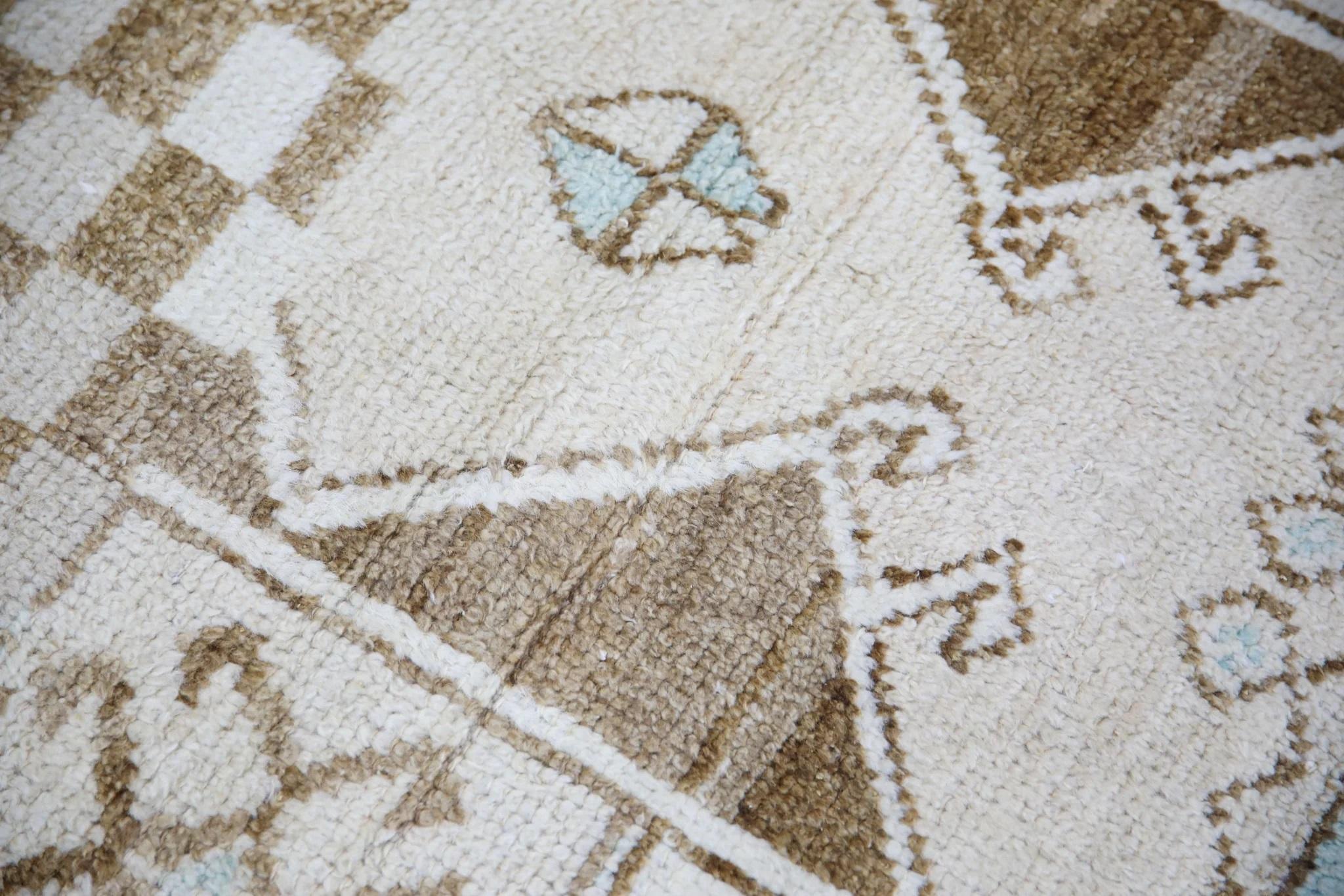 Brown & Blau Handwoven Wolle Vintage Türkisch Oushak Läufer 3'5