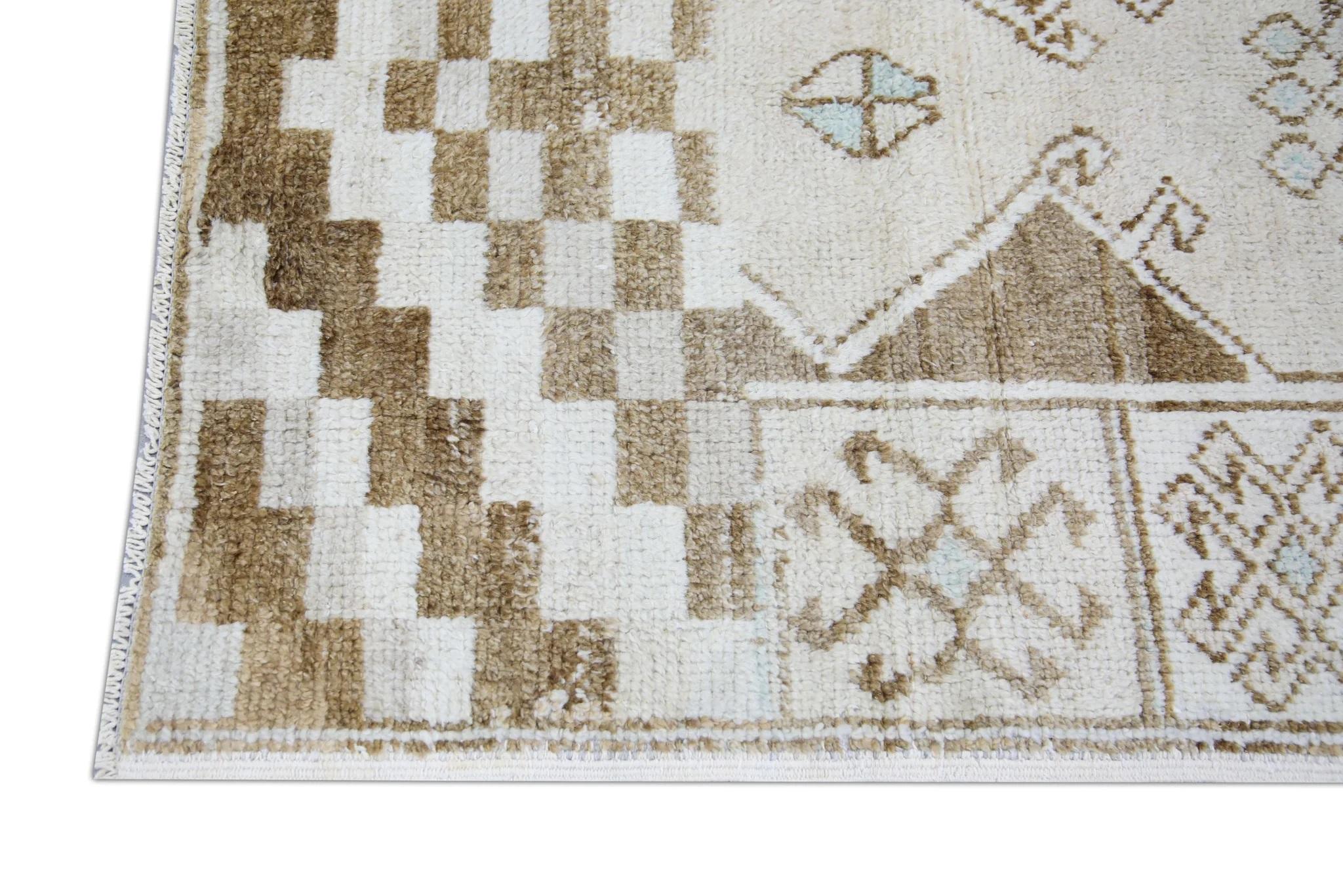 Brown & Blau Handwoven Wolle Vintage Türkisch Oushak Läufer 3'5