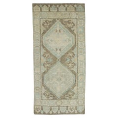 Brown & Blue Medallion Design Handwoven Wool Turkish Oushak Rug