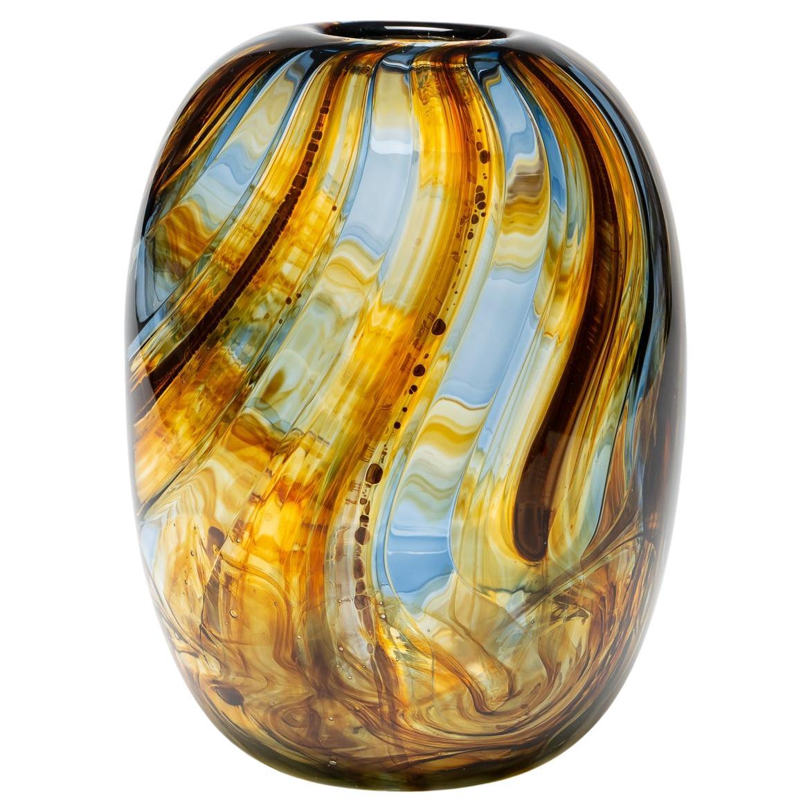 Brown Blue Mouthblown Glass Vase