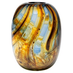 Brown Blue Mouthblown Glass Vase
