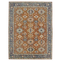 Brown & Blue Turkish Finewoven Wool Oushak Rug 9'11" x 13'2"