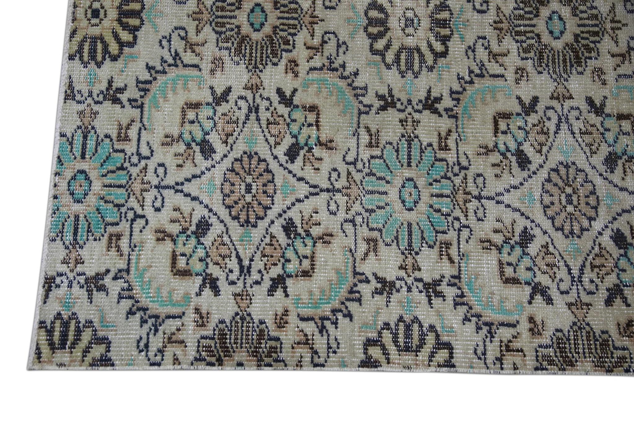 Tribal Brown & Blue Vintage Turkish Runner 2'9