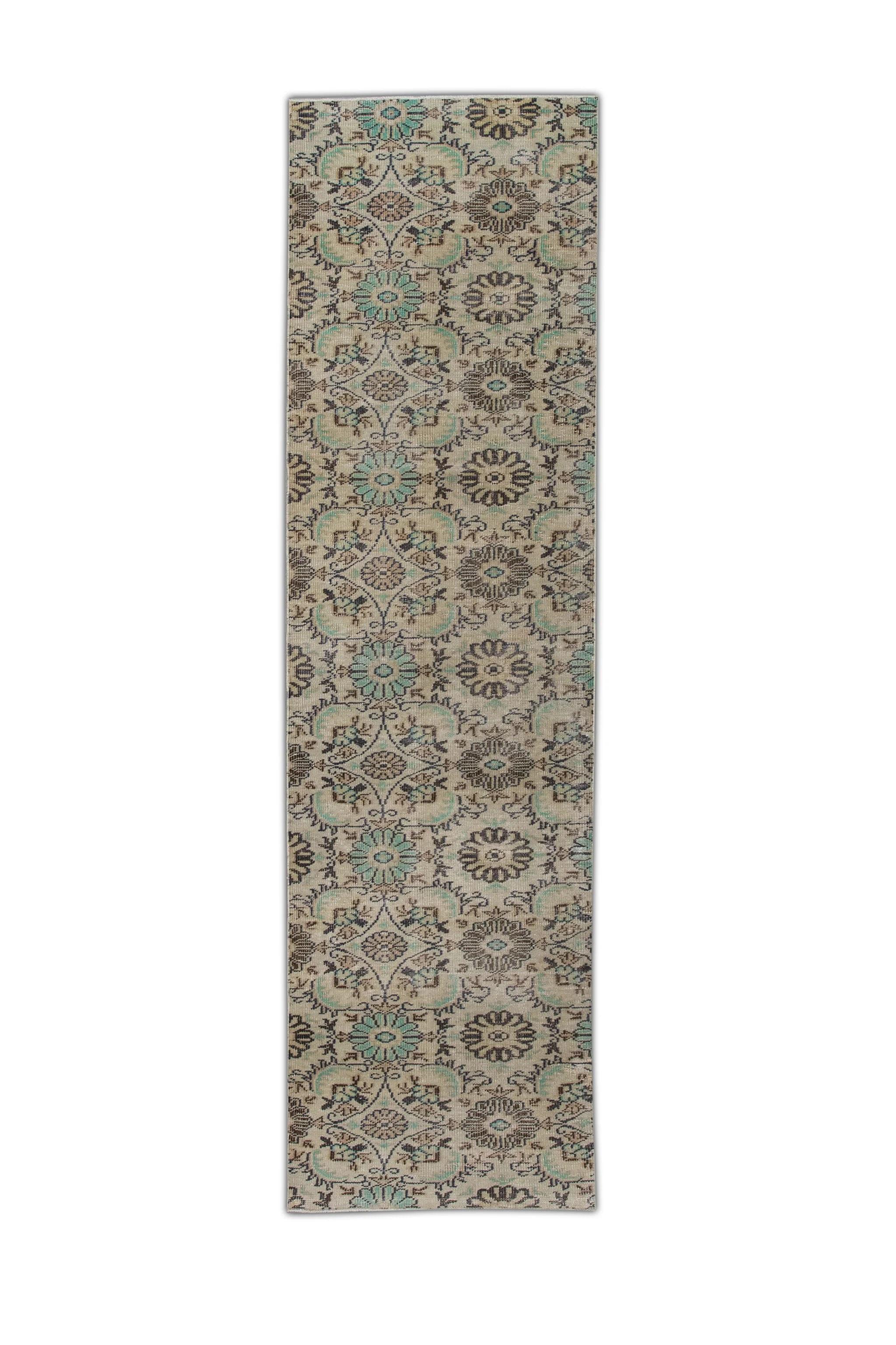 Brown & Blue Vintage Turkish Runner 2'9