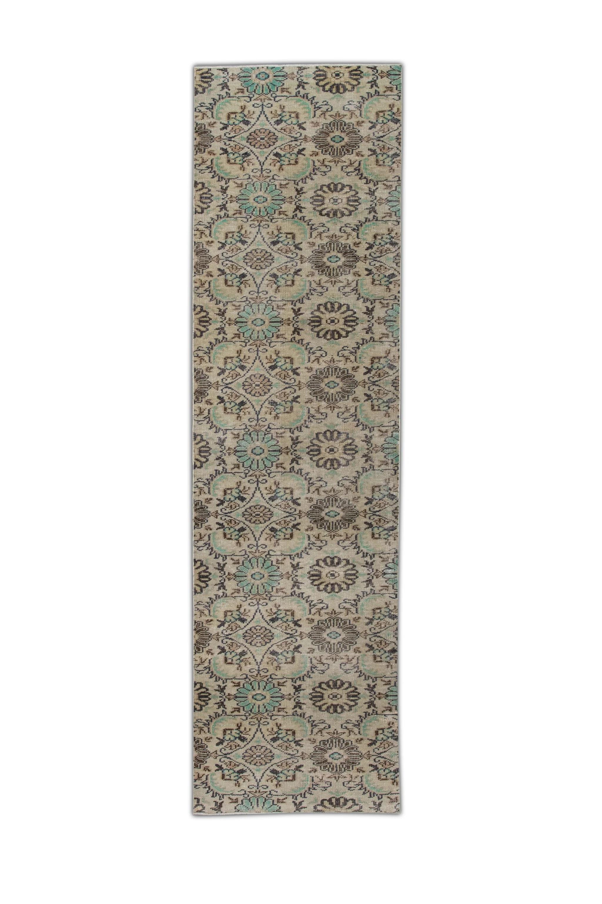 Mid-20th Century Brown & Blue Vintage Turkish Runner 2'9