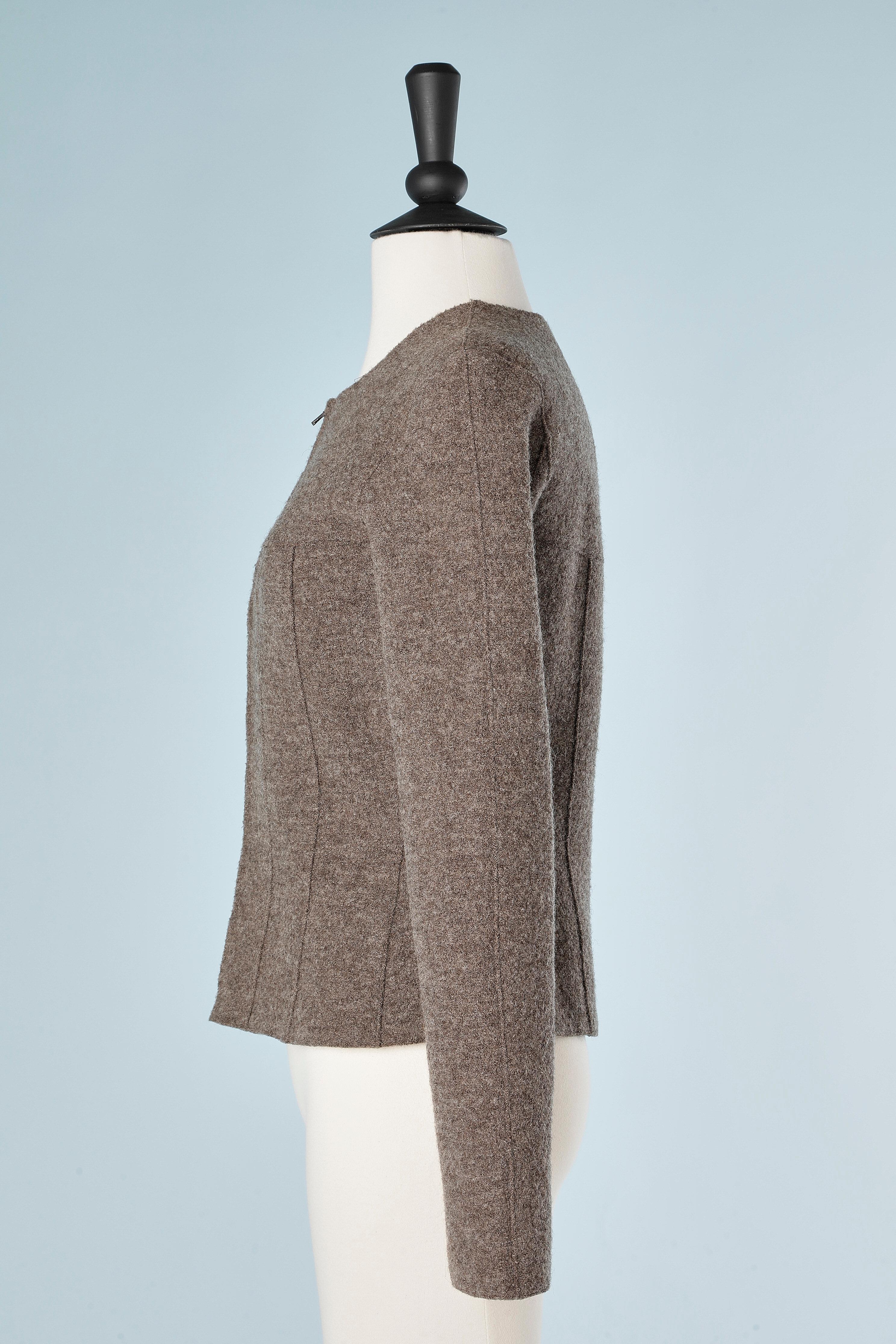 Gray Brown boiled wool jacket with zip Chanel Boutique 