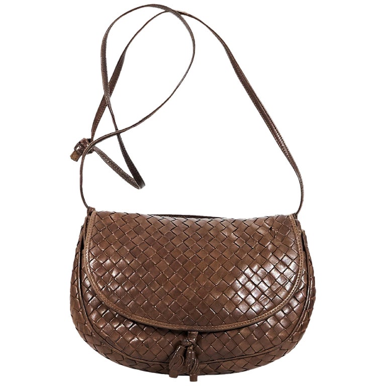 Brown Bottega Woven Leather Crossbody Bag at 1stDibs
