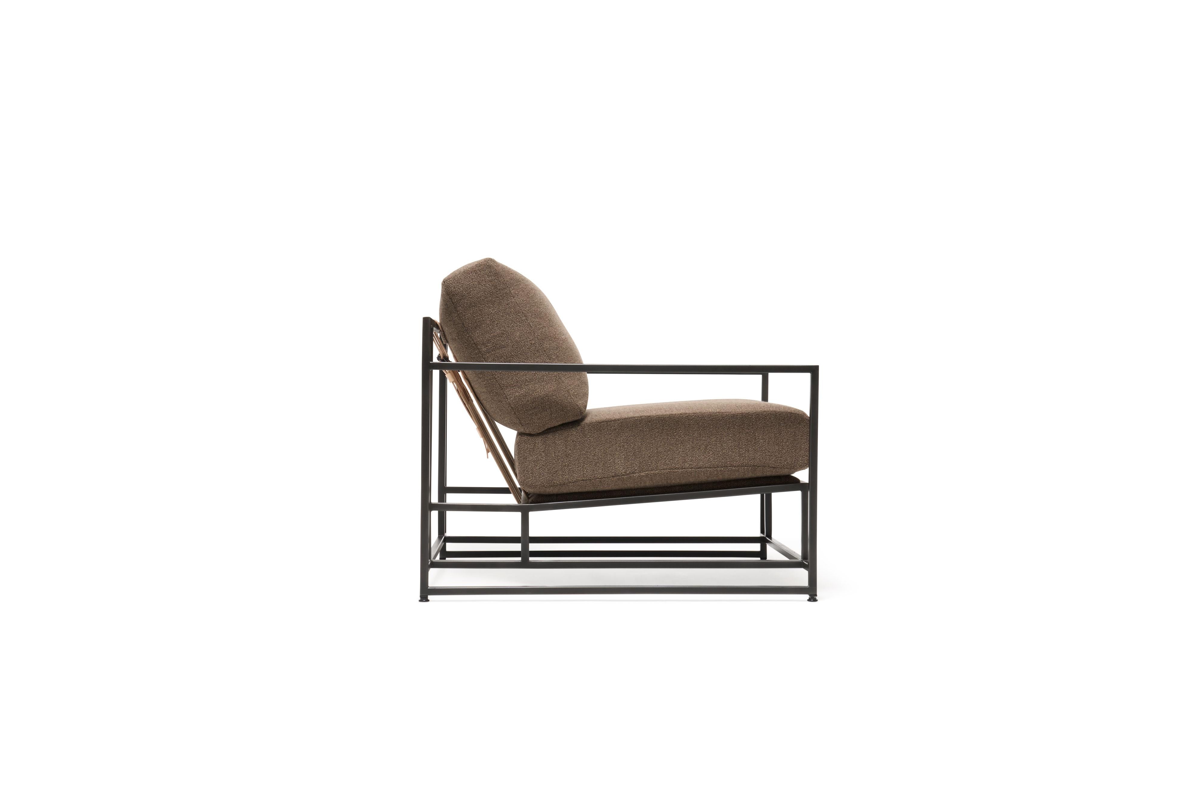 Modern Brown Boucle and Blackened Steel Armchair For Sale