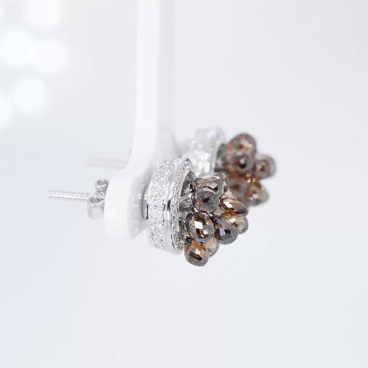 Art Deco Brown briolette diamond with white diamond Earrings For Sale