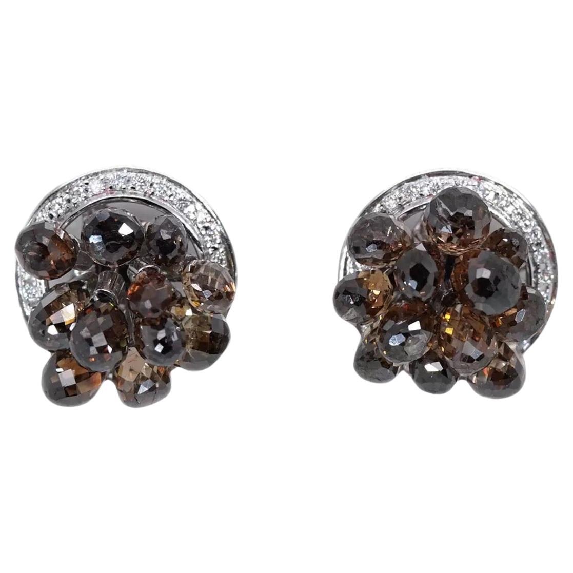 Brown briolette diamond with white diamond Earrings For Sale