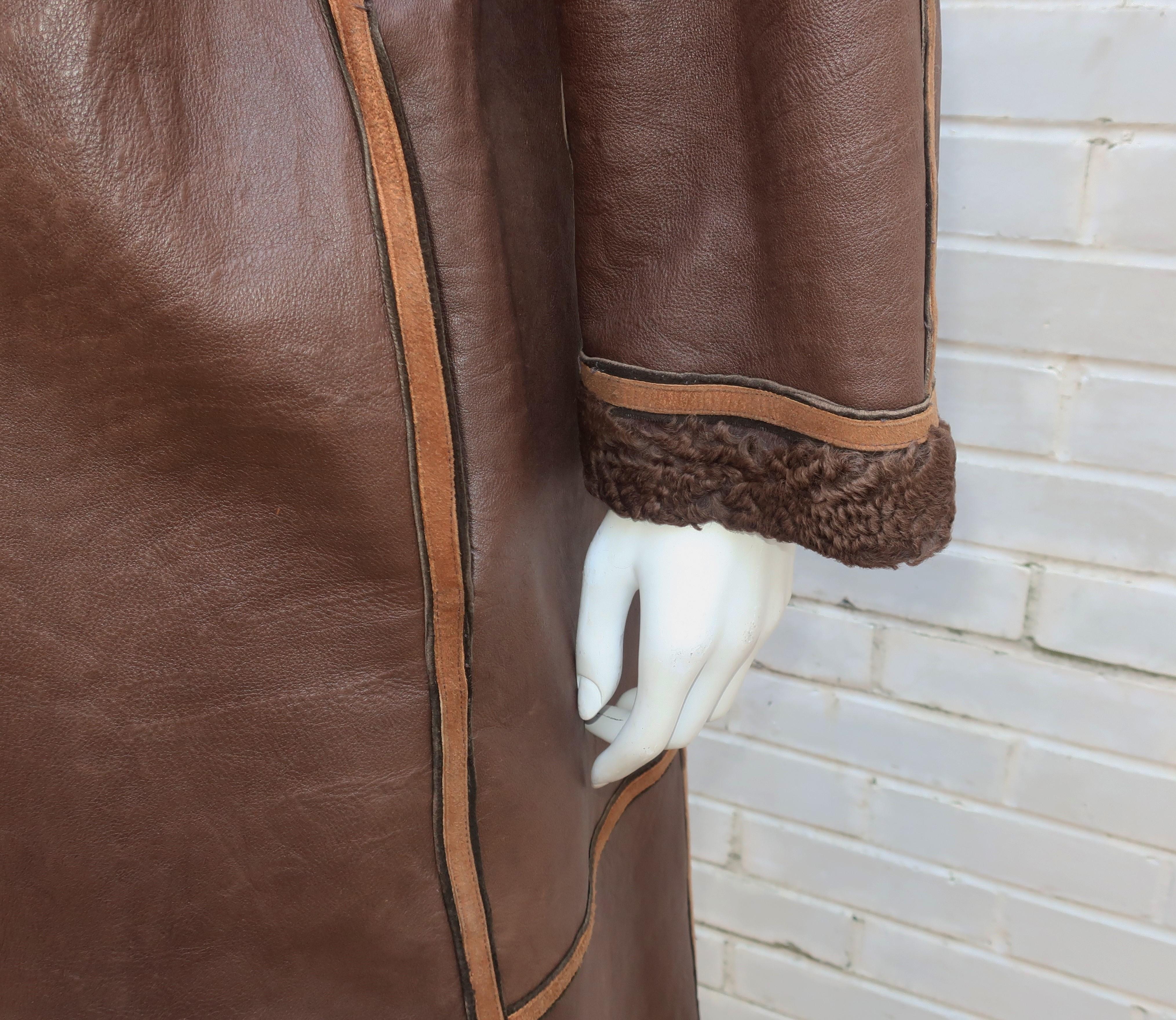 Brown Broadtail Lamb & Mink Reversible Fur & Leather Coat, 1970's 10