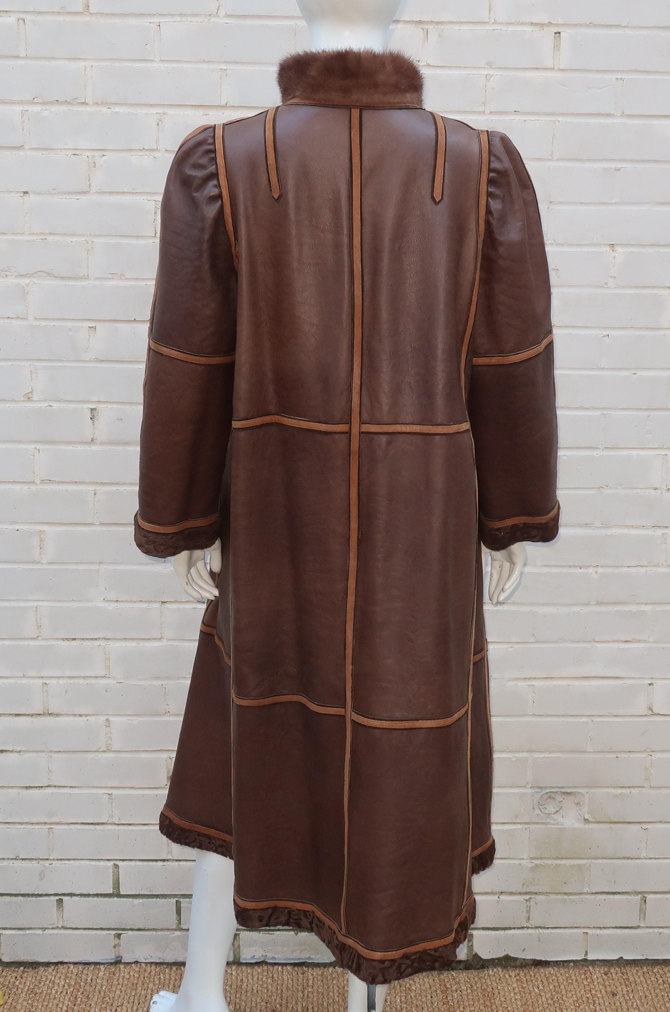 Brown Broadtail Lamb & Mink Reversible Fur & Leather Coat, 1970's  12