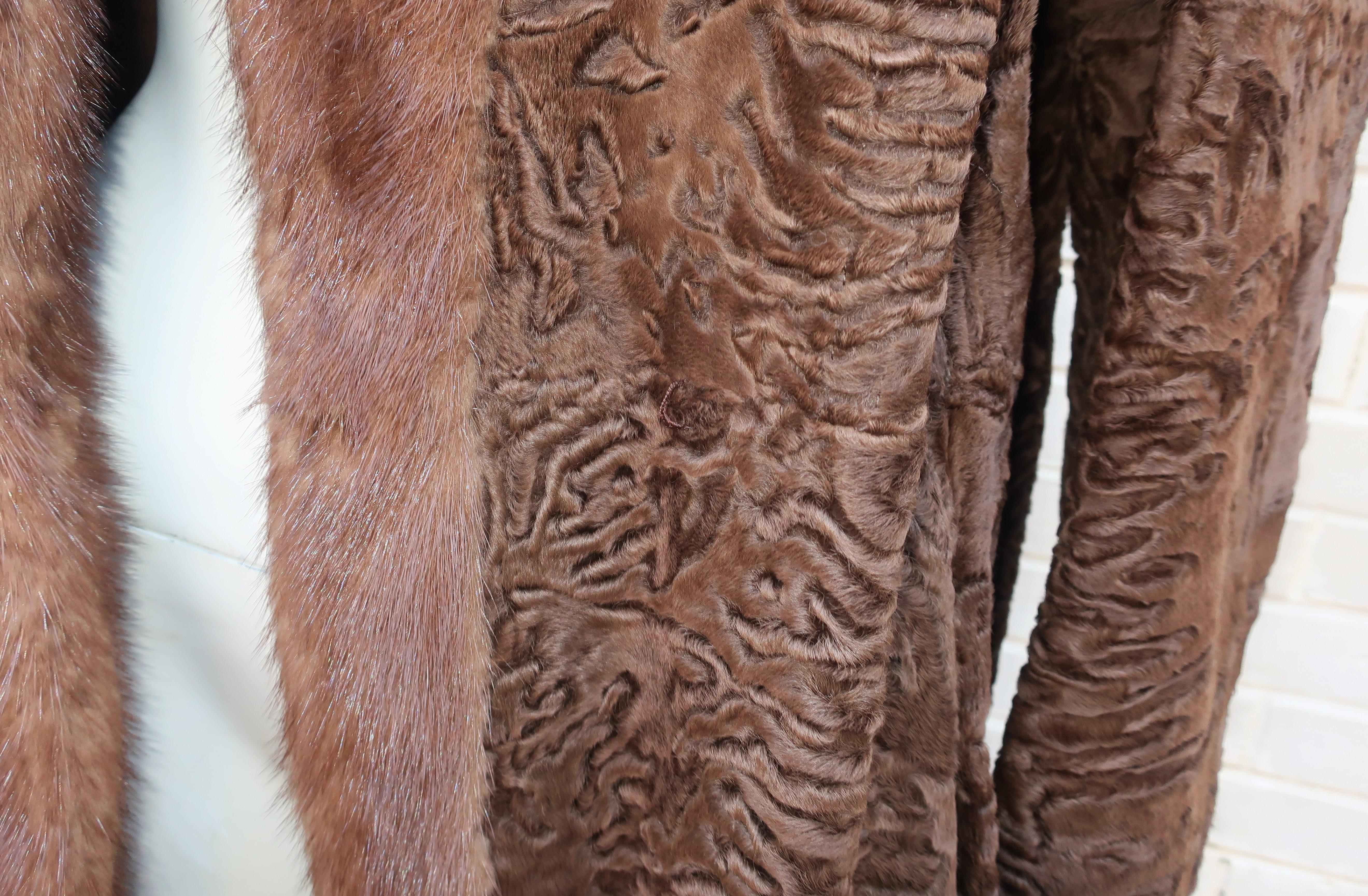 Brown Broadtail Lamb & Mink Reversible Fur & Leather Coat, 1970's  3