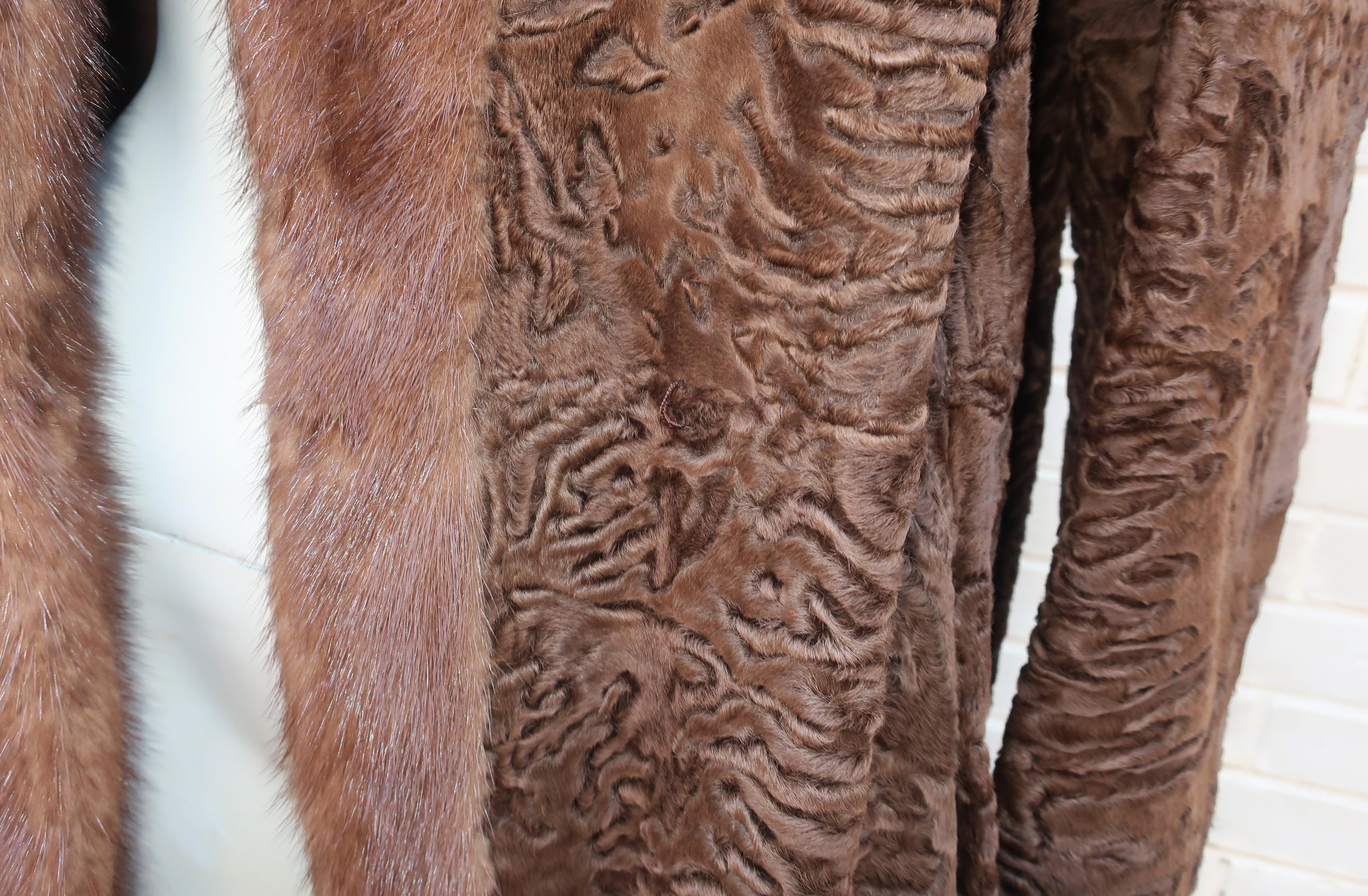 Brown Broadtail Lamb & Mink Reversible Fur & Leather Coat, 1970's 3