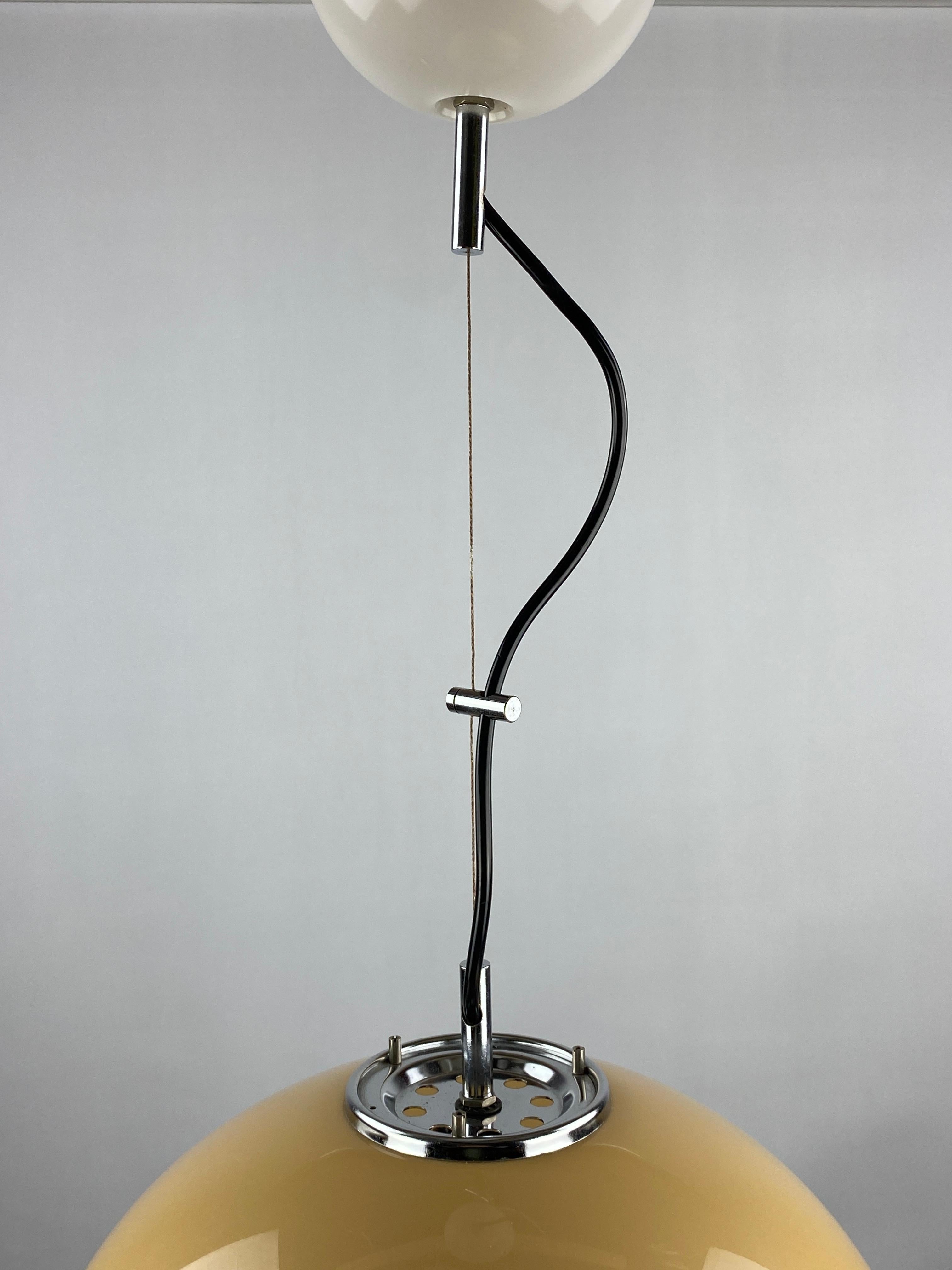Chrome Lampe suspendue Brown BUD conçue par Harvey Guzzini pour Meblo 1960