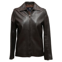 Giacca con zip in pelle Burberry London marrone taglia US S